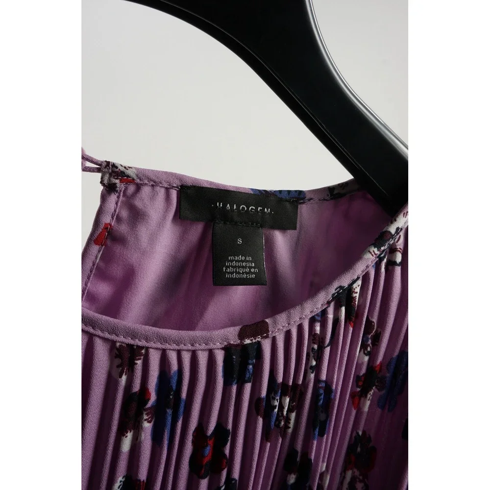 New Halogen(r) Women's Size S Sleeveless Pleated Purple Darota Floral Midi Dress